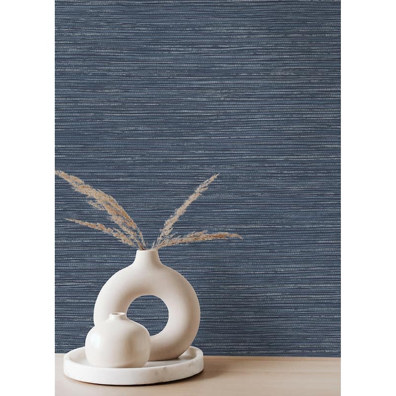 Advantage Alton Indigo Faux Grasscloth Wallpaper