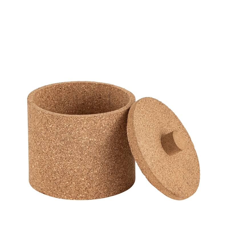 Round Large Cork Storage Box with Lid - 6.25" - Beige