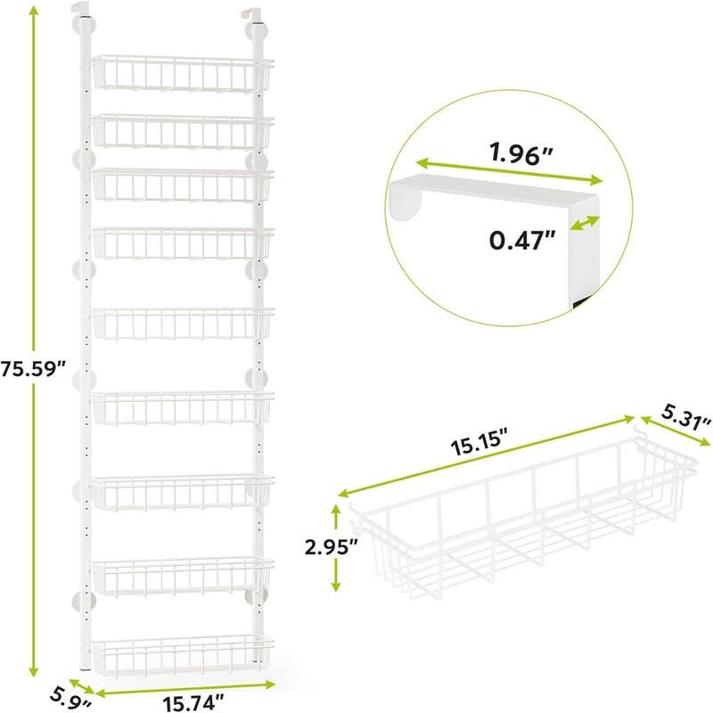 9Tier Over the Door Pantry Organizer Adjustable - 2.95"D x 15.74"W x 15.15"H