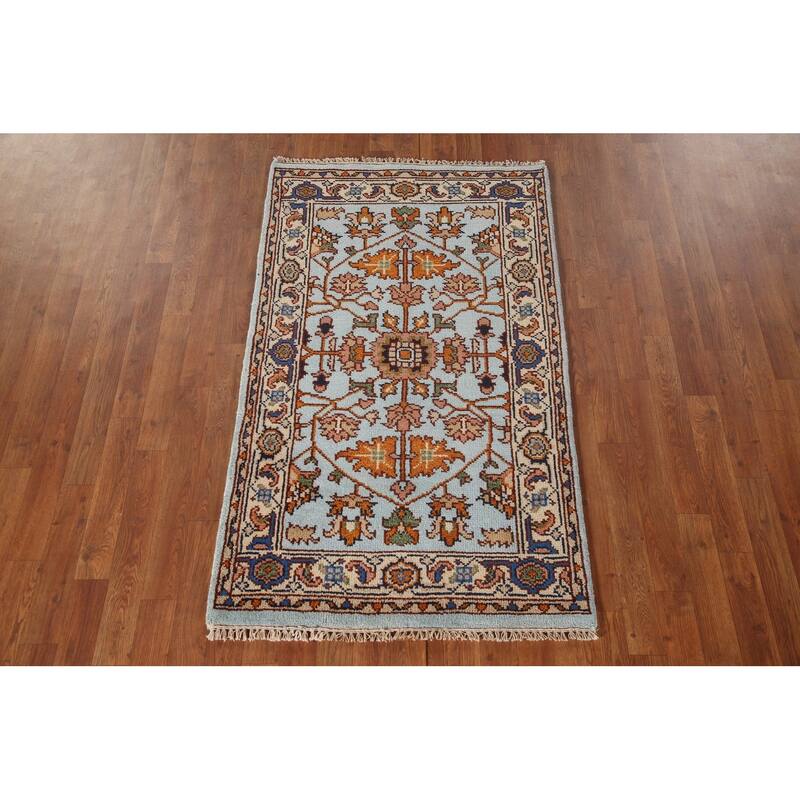 Light Blue Floral Heriz Serapi Oriental Accent Rug Wool Carpet - 2'11"x 5'1"