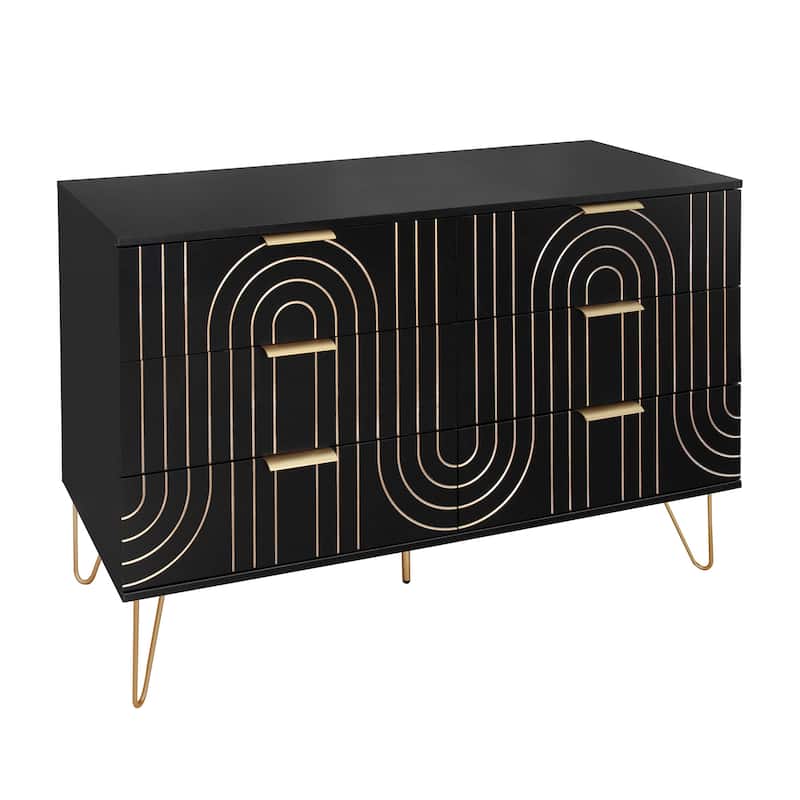 6 Drawer Storage Cabinet, Accent Cabinet with Metal Handles, Storage Chest of Drawer, Wide Dresser Drawer with Carving