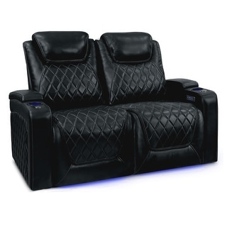 Valencia Oslo Top Grain Nappa 11000 Leather Theater Seating Power Recliner Row of 2 Loveseat Black