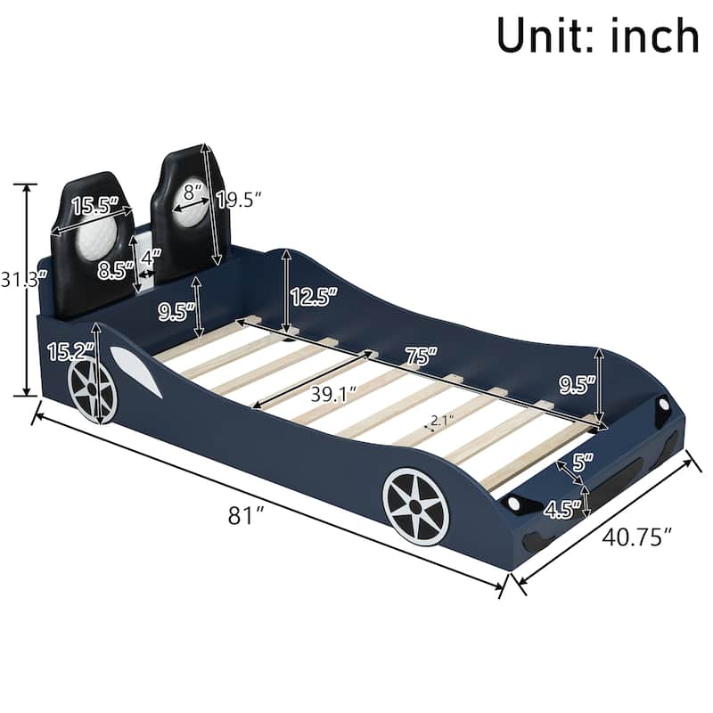 Twin Race Car-Shaped Platform Bed with LED Backrest