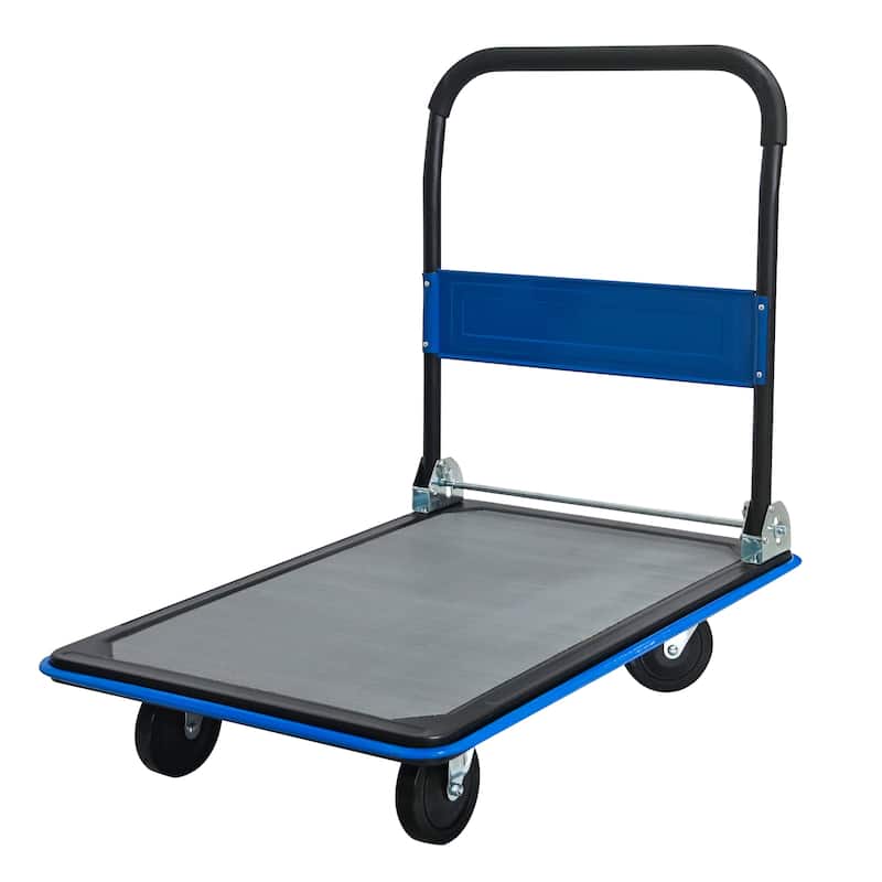 Heavy Duty Folding Flatbed Cart with 360°Swivel Wheels - Blue