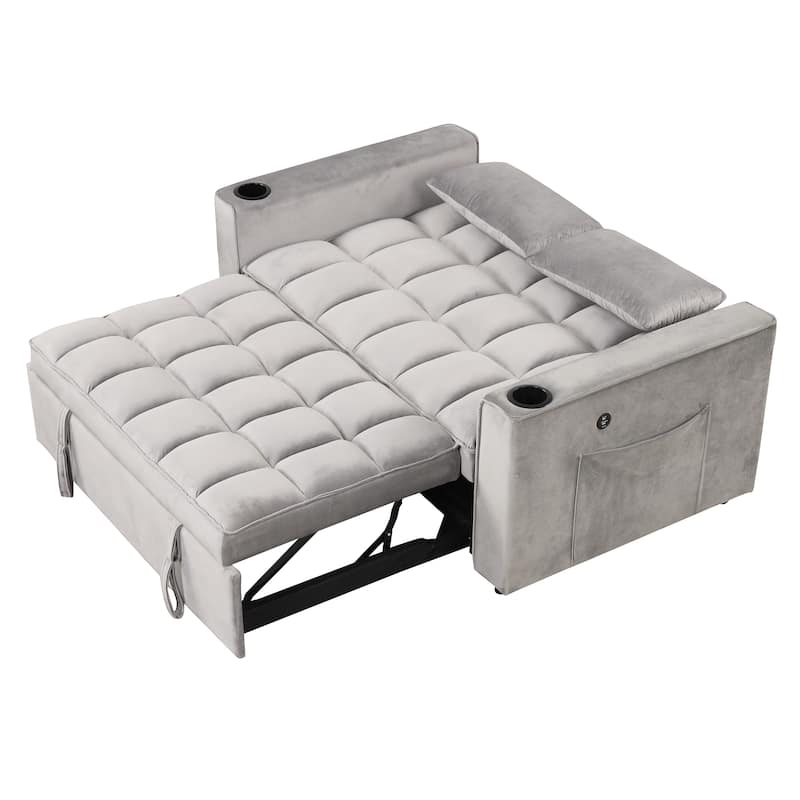 Contemporary 58" 4-in-1 Sofa Bed with USB Charging and Cup Holder - Ideal for Apartments or Guest Rooms