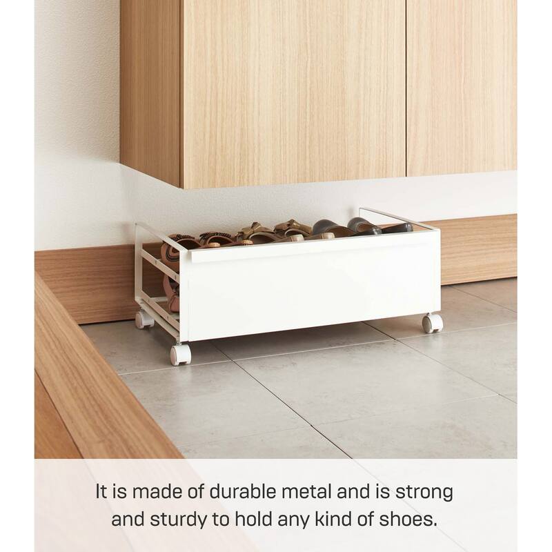 Yamazaki Home Rolling Shoe Rack, Steel, Holds 4 shoes, 6 heels, Holds 4.4 lbs, Wheels, Minimal Assembly