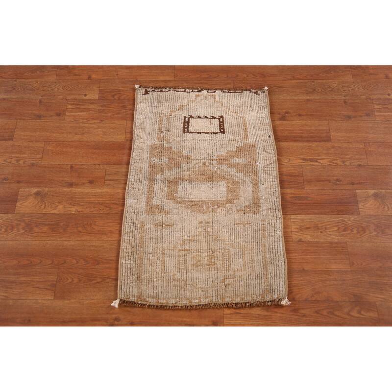 Hand Knotted Oriental 100% Wool Carpet Transitional Geometric Beige & Ivories Anatolian Area Rug - 2' 4'' X 1' 5''