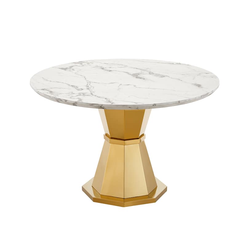 GDFStudio - Jane Series 47" Round Marble Dining Table and Stainless Steel Base for Dining Room, Kitchen