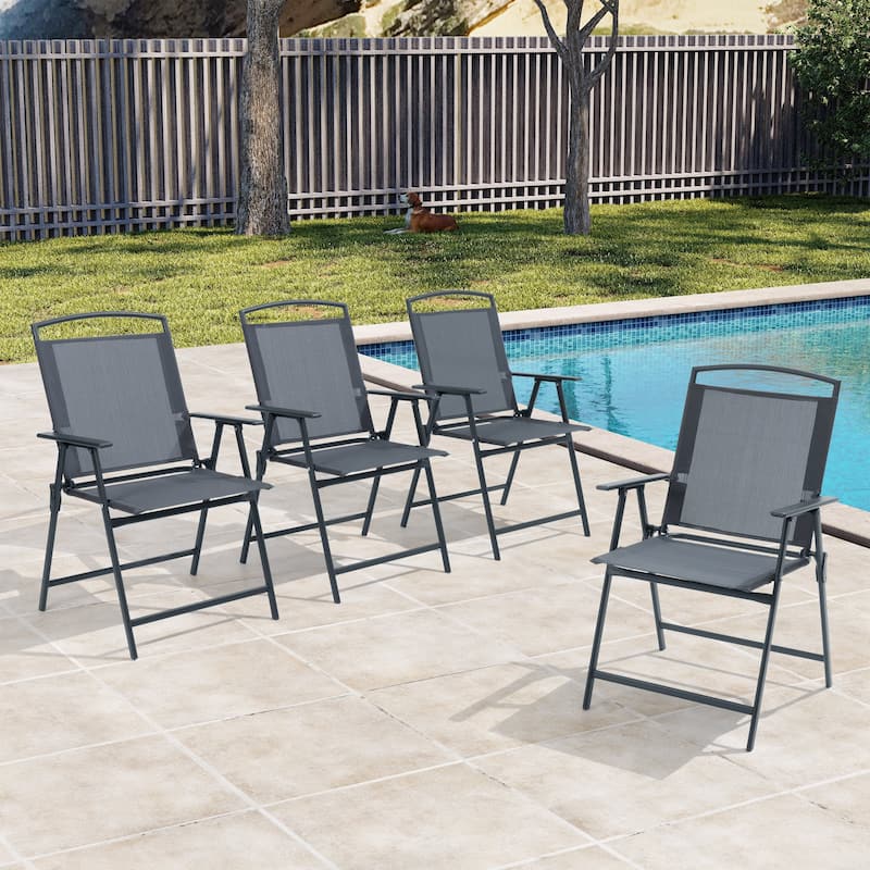 Set of 4 Patio Folding Chairs 4-Pack Dining Chairs - Grey