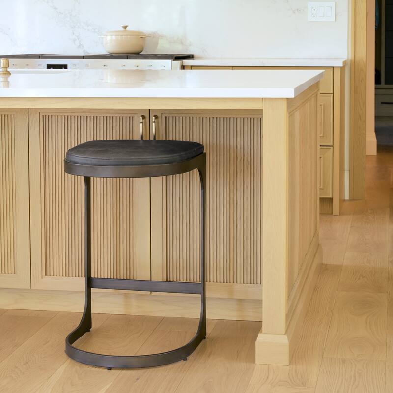 Tyson Black Genuine Leather with Dark Gray Metal Frame Counter Stool