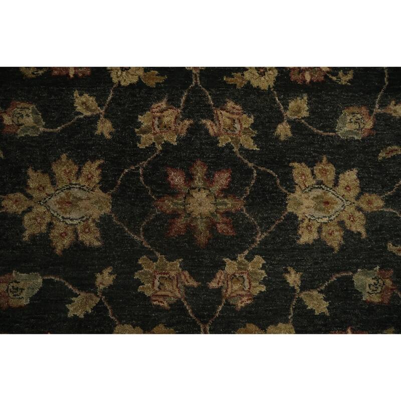 Hand Knotted Oriental 100% Wool Carpet Traditional All-Over Black Peshawar Area Rug - 9' 1'' X 5' 11''
