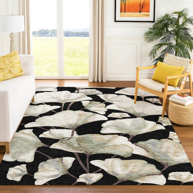 Machine Washable Indoor/ Outdoor Floral Love Chantille Rug