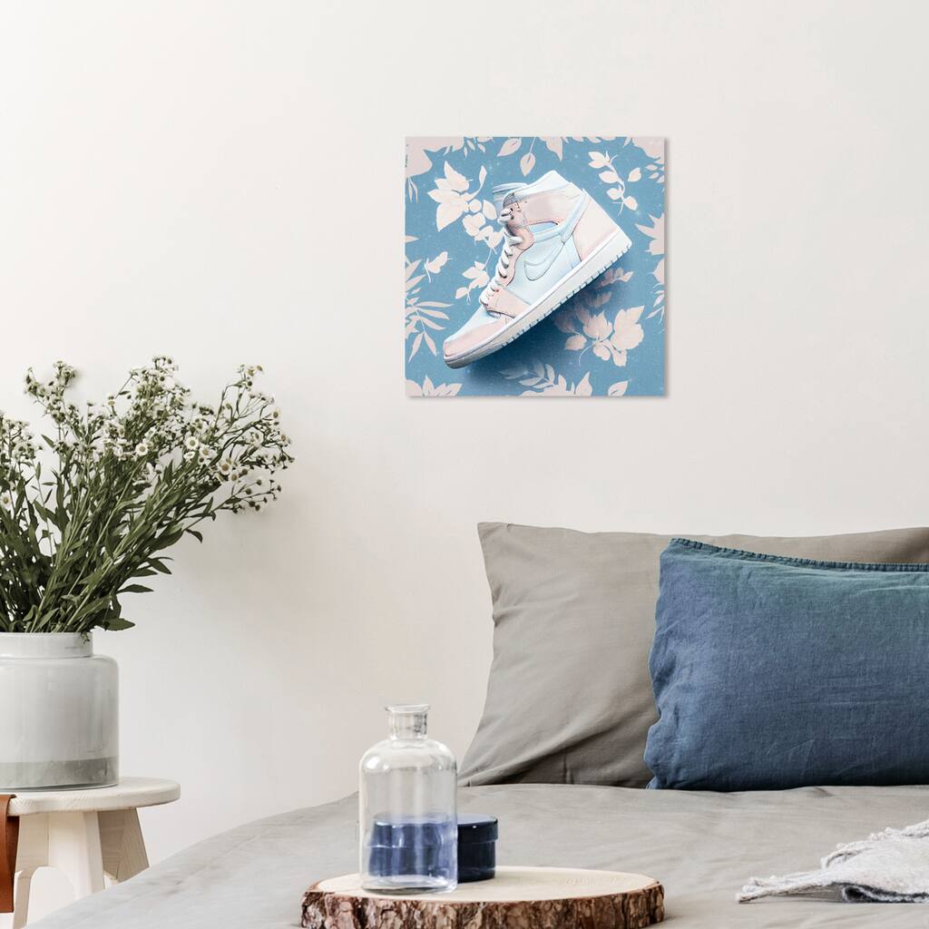 Wynwood Studio Fashion and Glam Porcelain Sneaker Blue and Light Pink Modern & Contemporary Wall Art Canvas Print
