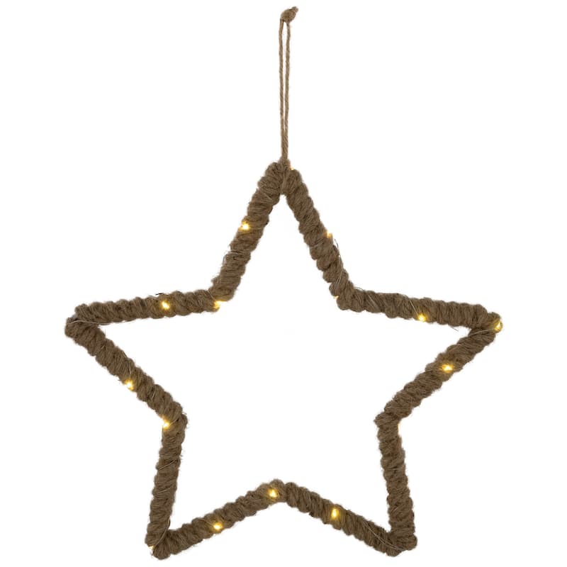 Lighted Jute Wrapped Star Silhouette Christmas Hanging Decoration - 11.5"