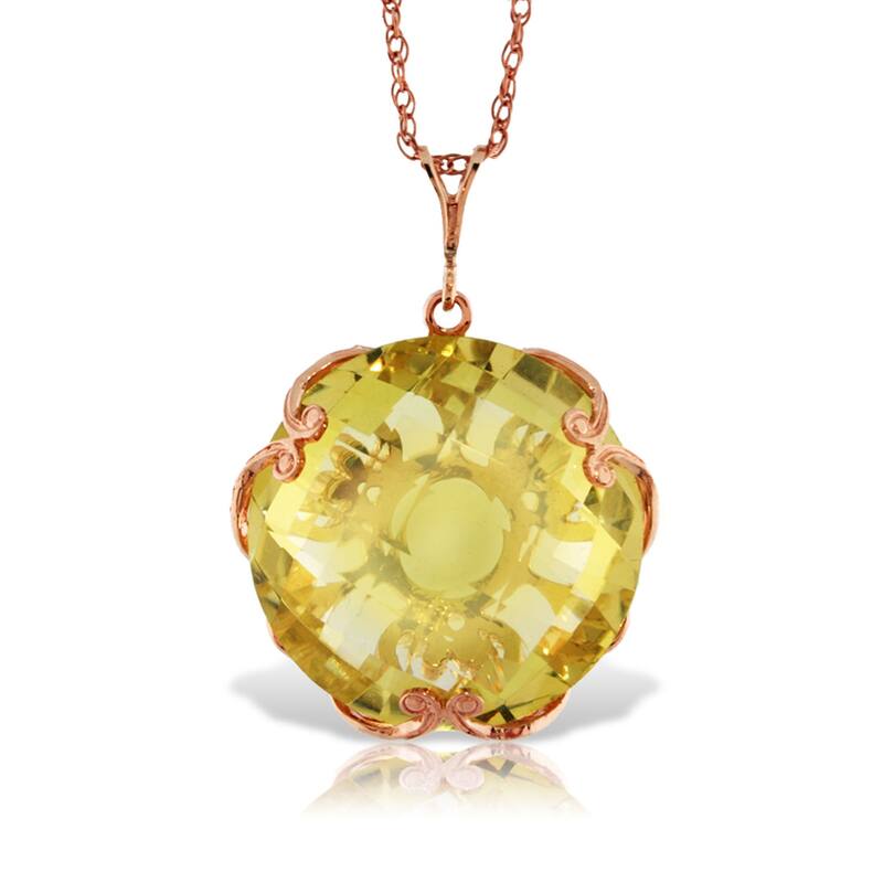 17.0 Carat 14K Solid Gold Round Smoky Quartz Gemstone Necklace - 22 Inch - Rose