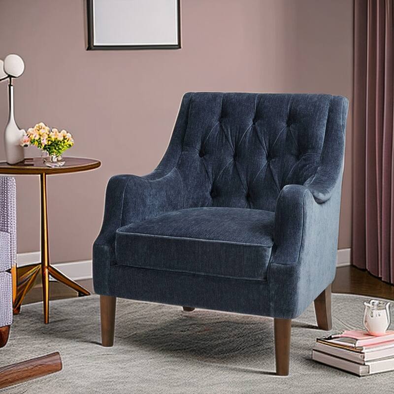 Accent Chair for Bedroom Living Room Chairs Tufted Upholstered Lounge Chair with Wood Legs Linen Fabric