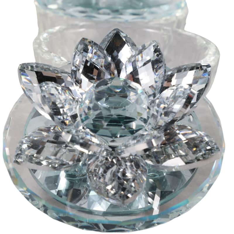 Decorative Rainbow Lotus Top Glass Trinket Dish for Jewelry and Keepsake Storage