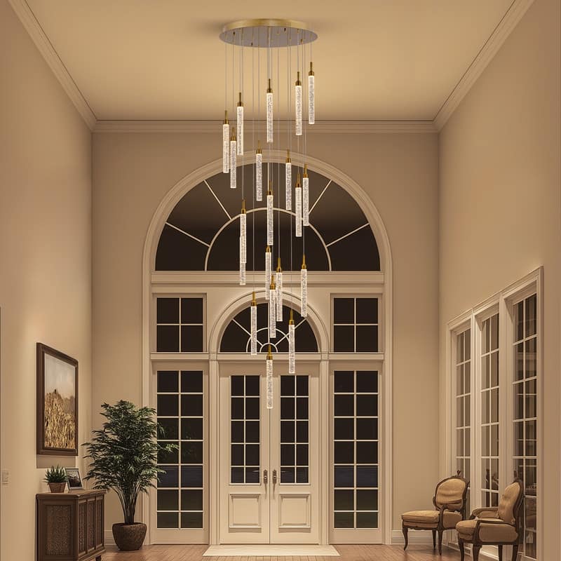 20 Lights Remote Control Dimmable LED Modern Large Hanging Pendant Light Fixture Flush Mount Chandeliers for Entryway Foyer