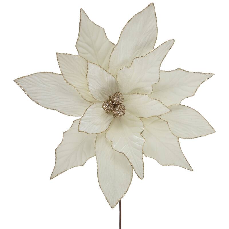 24" Cream Poinsettia Christmas Stem Spray
