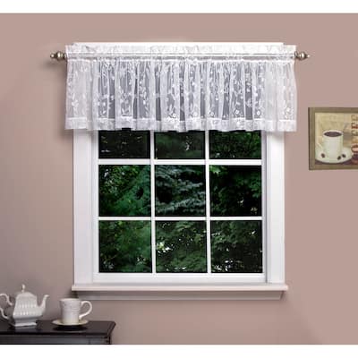 Isabella Lace Valance, Soft Light Filtering Butterfly Motif, Rod Pocket Panel Top, Two to One Fullness.