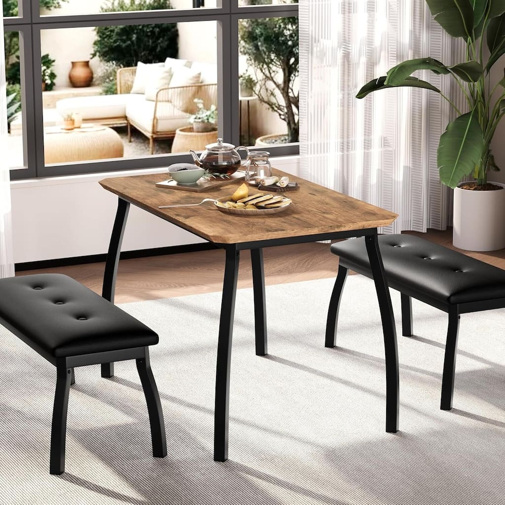 43.3" Kitchen Dining Table Set with 2 Upholstered Benches for Home Kitchen Dining