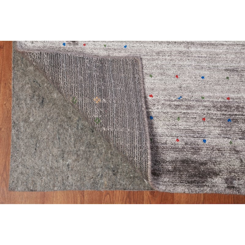Striped Gray Gabbeh Indian Area Rug Handmade Tribal Wool Carpet - 9'1" x 12'1"