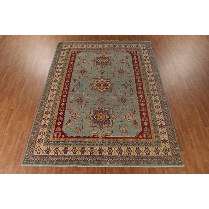 Light Blue Kazak Oriental Rug Hand-Knotted Living Room Wool Carpet - 9'9"x 12'8"