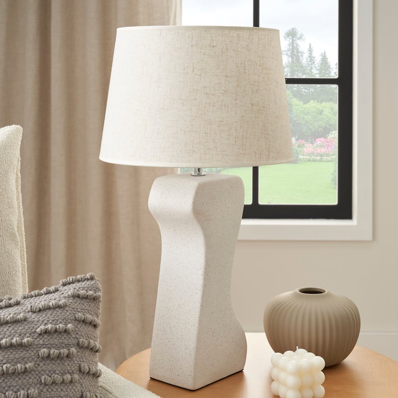 Nourison 21" Off-White Abstract Column Ceramic Table Lamp