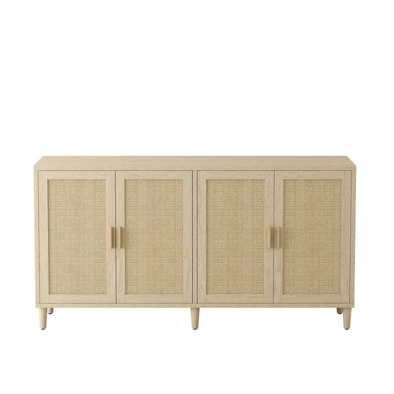 Sideboard with Rattan Decorative Doors, Multifunctional Wooden Storage Cabinet, Entryway Table with Adjustable Shelves