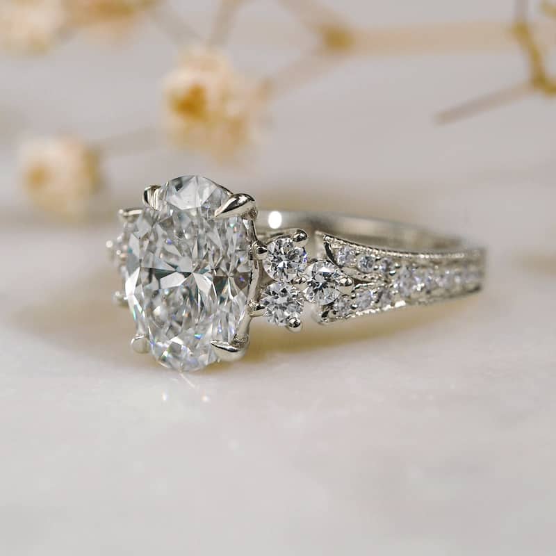 Kobelli 2.45 Carat Lab Grown Diamond Certified 14k Solid Gold Oval & Side Cluster Interlaken Engagement Ring (EF/VS)