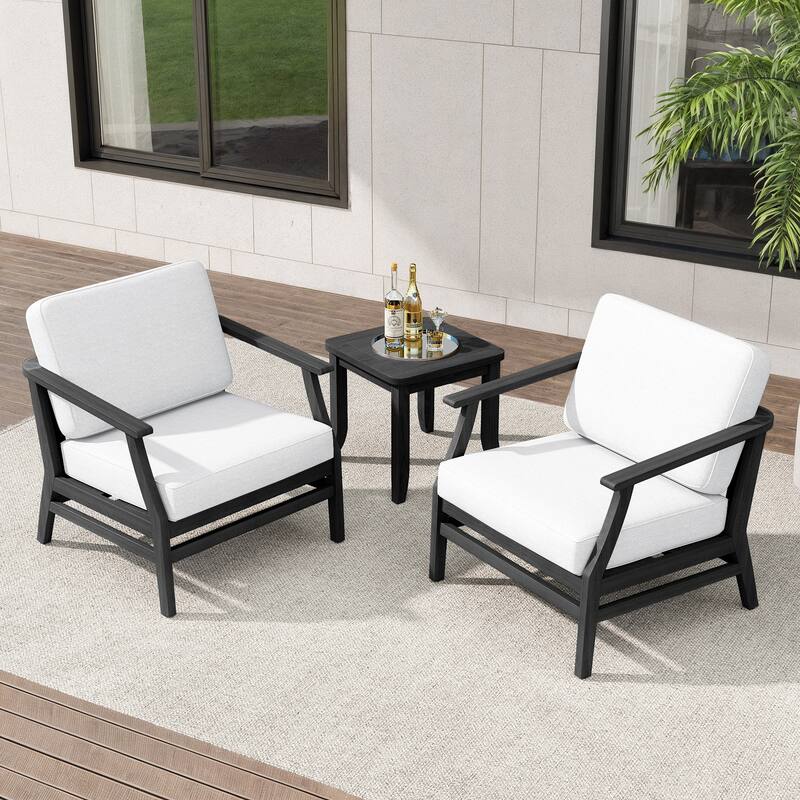 Teak Outdoor Bistro Set with Weather-Resistant Cushions (3-Piece Set)