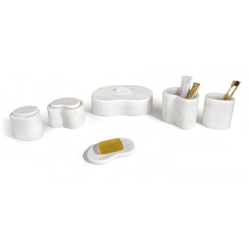 Roomfitters Marble Bathroom Accessories Set, Natural Stone Countertop Organizer Set, Solid Marble Vanity Accessories