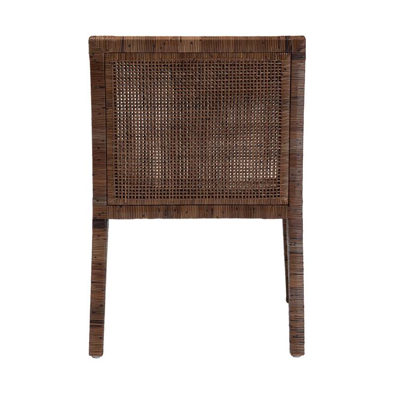 Karis Rattan Dining Chair - Handwoven Wicker Armchair with Mahogany Wood, Coastal Boho Style Indoor Seating