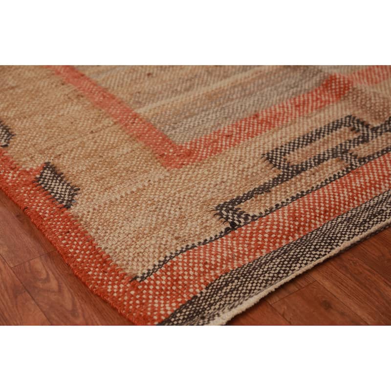 Hand Woven Oriental 100% Jute Carpet Southwestern Modern Brown Kilim Area Rug - 9' 9'' X 8' 8''