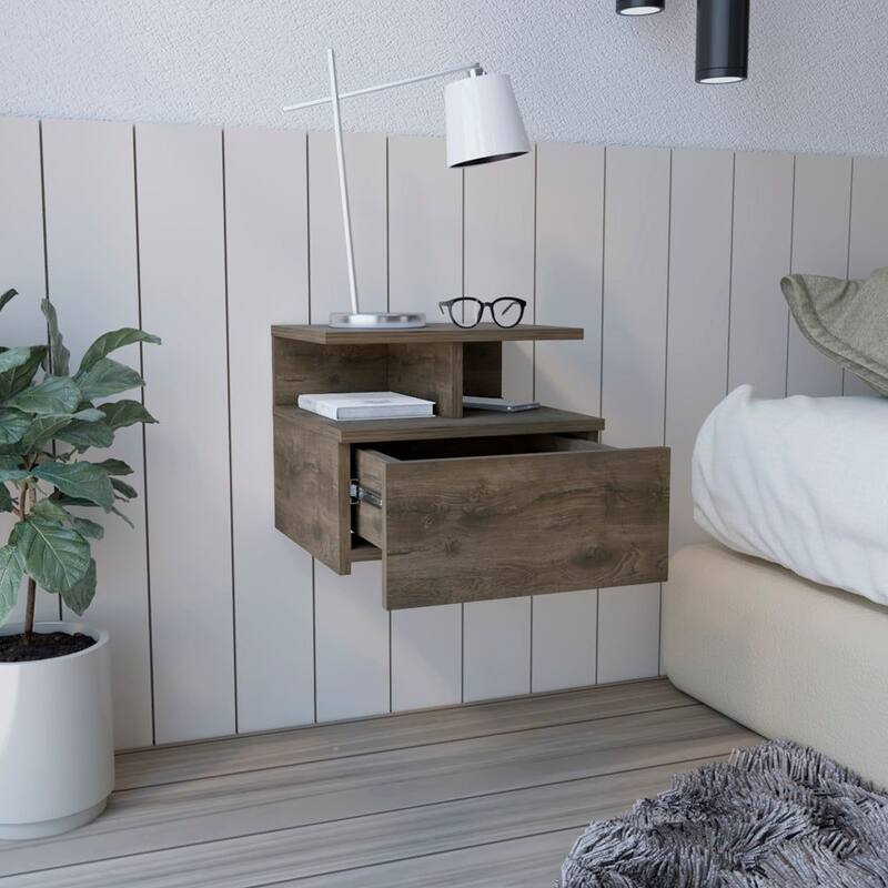 Adele Floating Nightstand with Open Shelf, Drawer, White