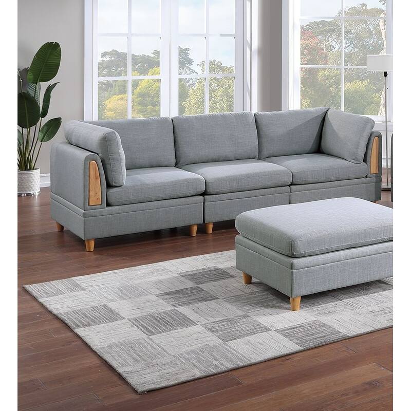 7pc Grey Modular Sofa Set with Wedges, Chairs & Ottoman