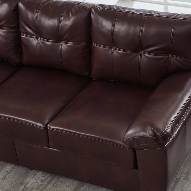 79" Three Seater Sofa Modern Design Faux Leather Couch,Storage,Big Armrest Sofa,Upholstered Breathable PU Leather Sofa