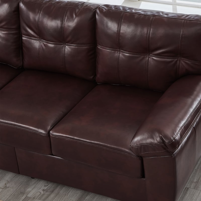 Faux Leather Upholstered Sofa Set of 2 with Loveseat and 3 Seater Couch, Breathable PU Leather Sofa with Storage and Big Armrest