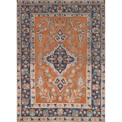 Hand Knotted Oriental 100% Wool Carpet Traditional Floral Oranges & Rust Tabriz Area Rug - 6' 0'' X 4' 4''