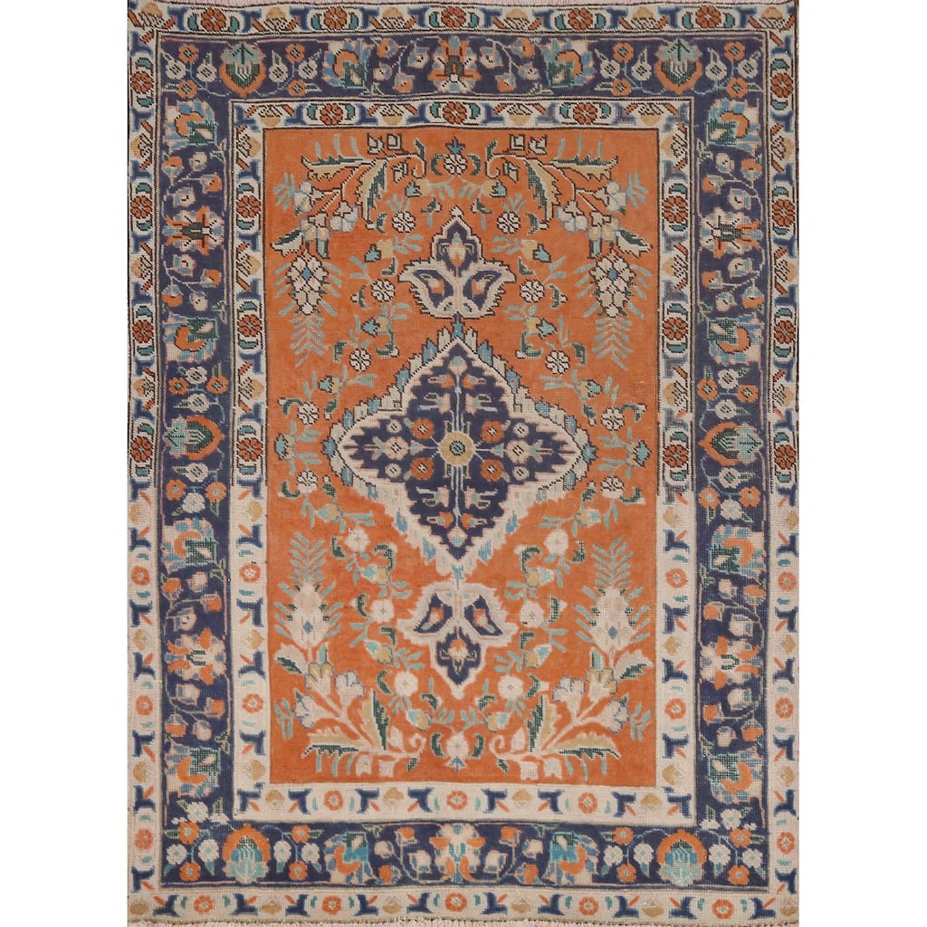 Hand Knotted Oriental 100% Wool Carpet Traditional Floral Oranges & Rust Tabriz Area Rug - 6' 0'' X 4' 4''