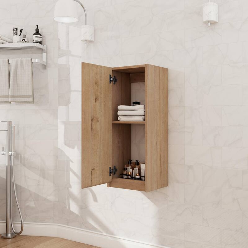 Beingnext 12"/36" Wall Mounted Bathroom Side Cabinet With Soft Close Door And Shelf - 11.81"W x 9.81"D x 29.5"H - Imitative Oak