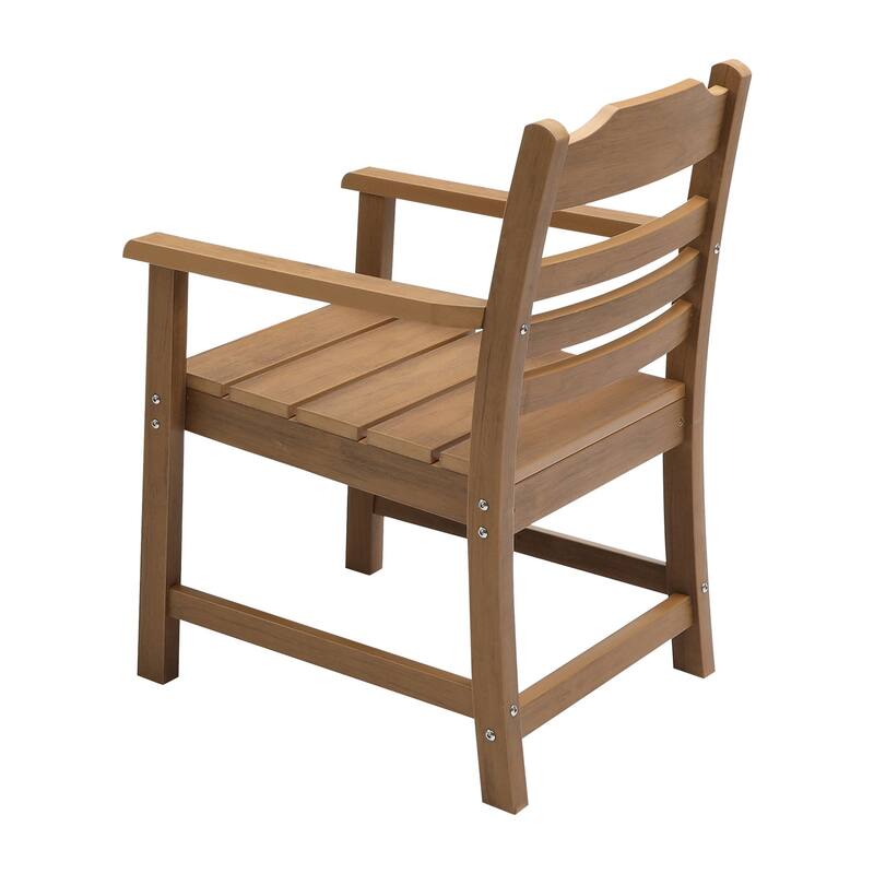 Outdoor 2 Piece Teak Imitation Wood Grain Patio Dining Chairs with Armrests and Backrest for Restaurant Deck Pool Backyard