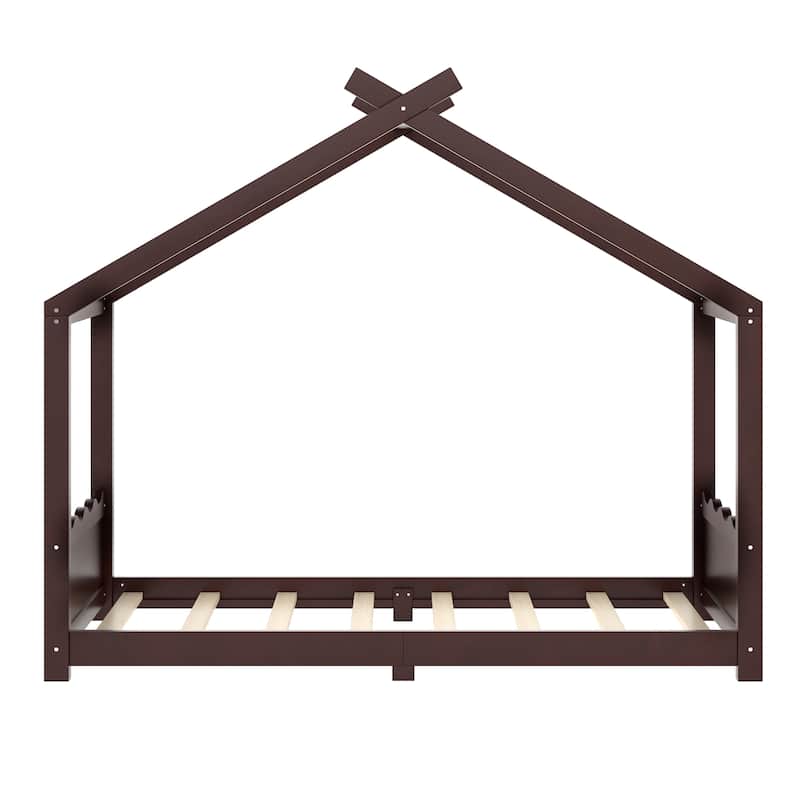 Queen/Full/Twin Solid Wood House Floor Bed, No Box Spring Needed