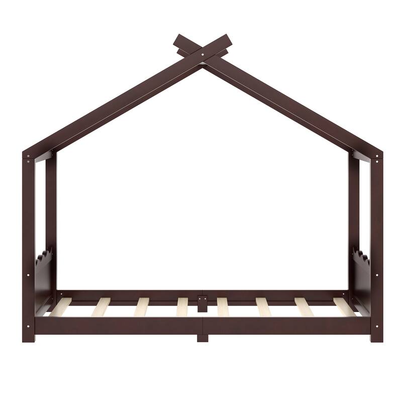 Roomfitters House Floor Bed with Support Slats, Solid Wood Open Frame Design