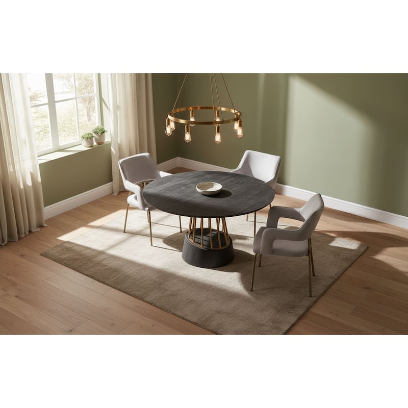 Modrest Cotopaxi Modern Charcoal & Brass Round Dining Table