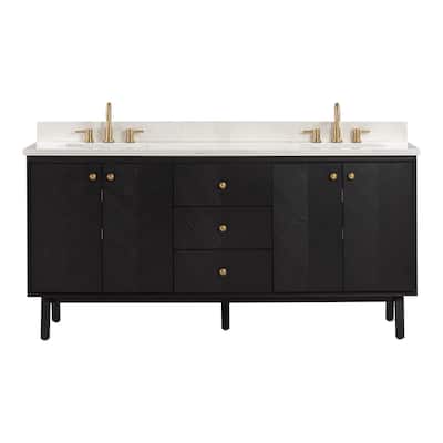 Avanity Adele 73 in. Vanity Combo in Black Oak finish with Calacatta Quartz Top