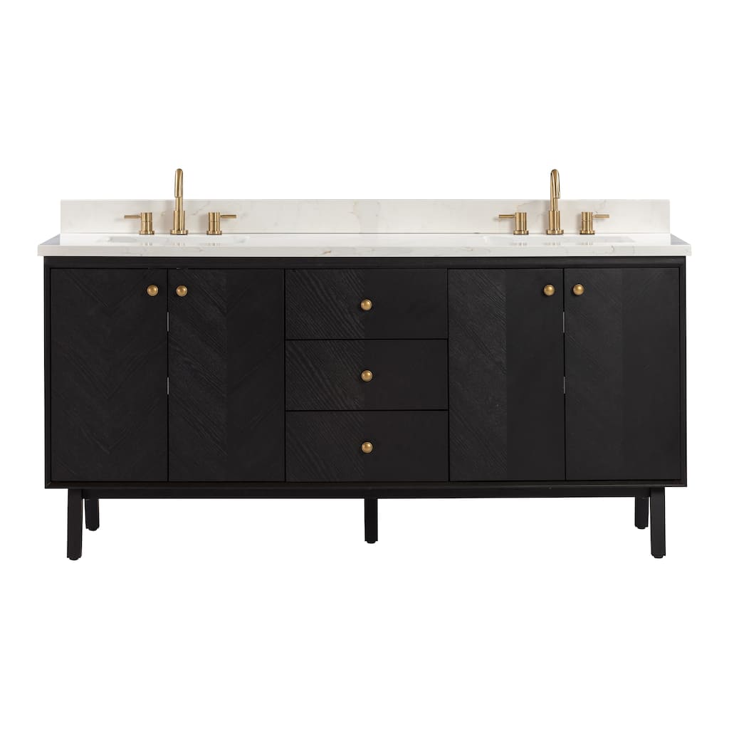 Avanity Adele 73 in. Vanity Combo in Black Oak finish with Calacatta Quartz Top