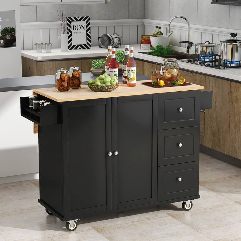 Rolling Mobile Kitchen Island with Solid Wood Top and Locking Wheels