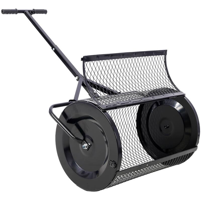 24" Heavy Duty Peat Moss Spreader, Metal Mesh with T-Handle for Lawn