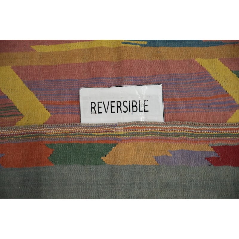 Hand Woven Oriental 100% Wool Carpet Southwestern Tribal Multi-Colored Kilim Area Rug - 11' 10'' X 8' 8''